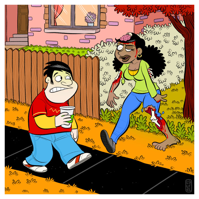 Skip and Gwen (zombified) from Intelligent Life.