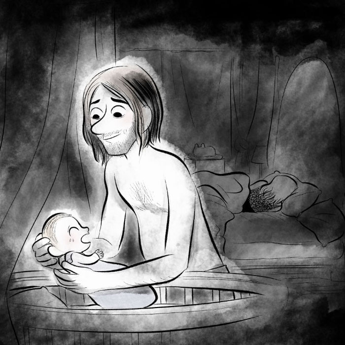 Our baby cries, at night, and my husband is going to see her. 