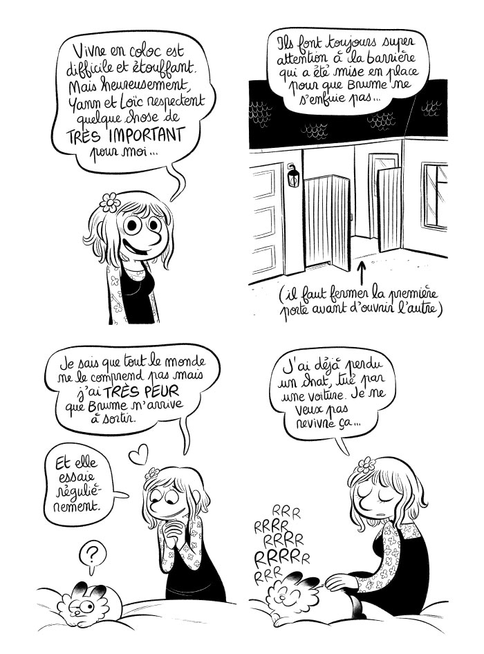 J'ai peur que mon chat ne sorte dehors, à cause des voitures. 