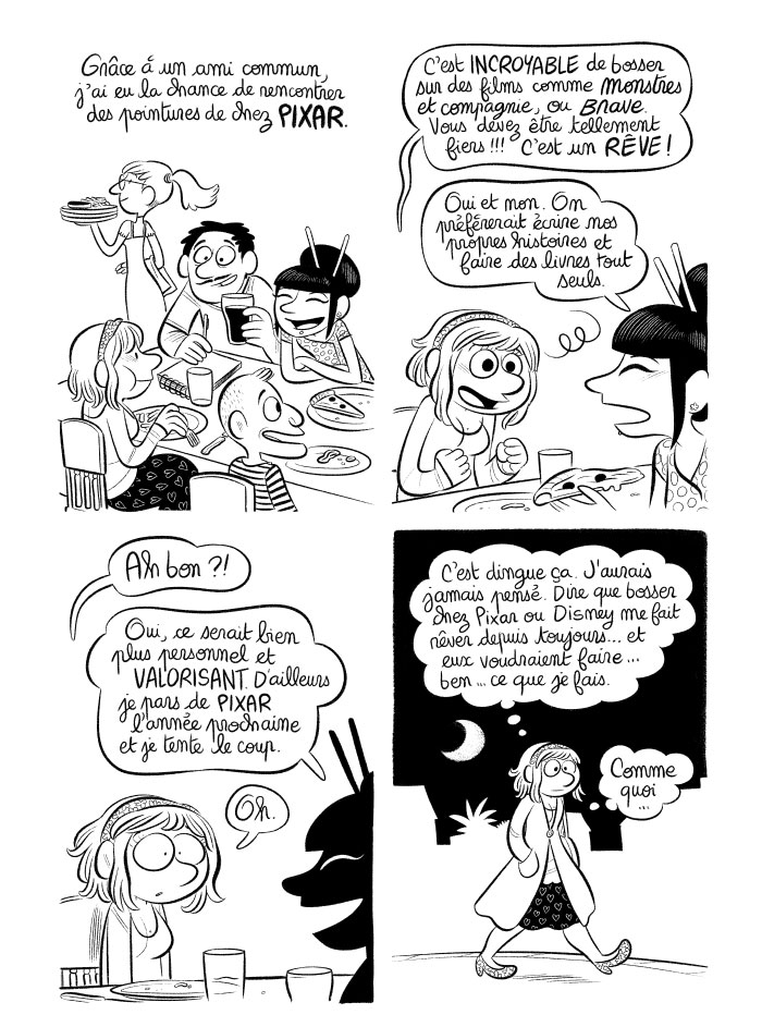 J'ai rencontré des dessinateurs et animateurs qui travaillent chez Pixar. Ils aimeraient faire de la BD.
