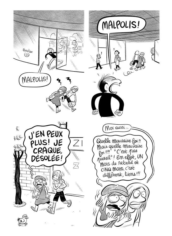 Luc court après nos personnages en criant "malpolis ! Malpolis !" Nous sortons de Zyngon, désespérés. 