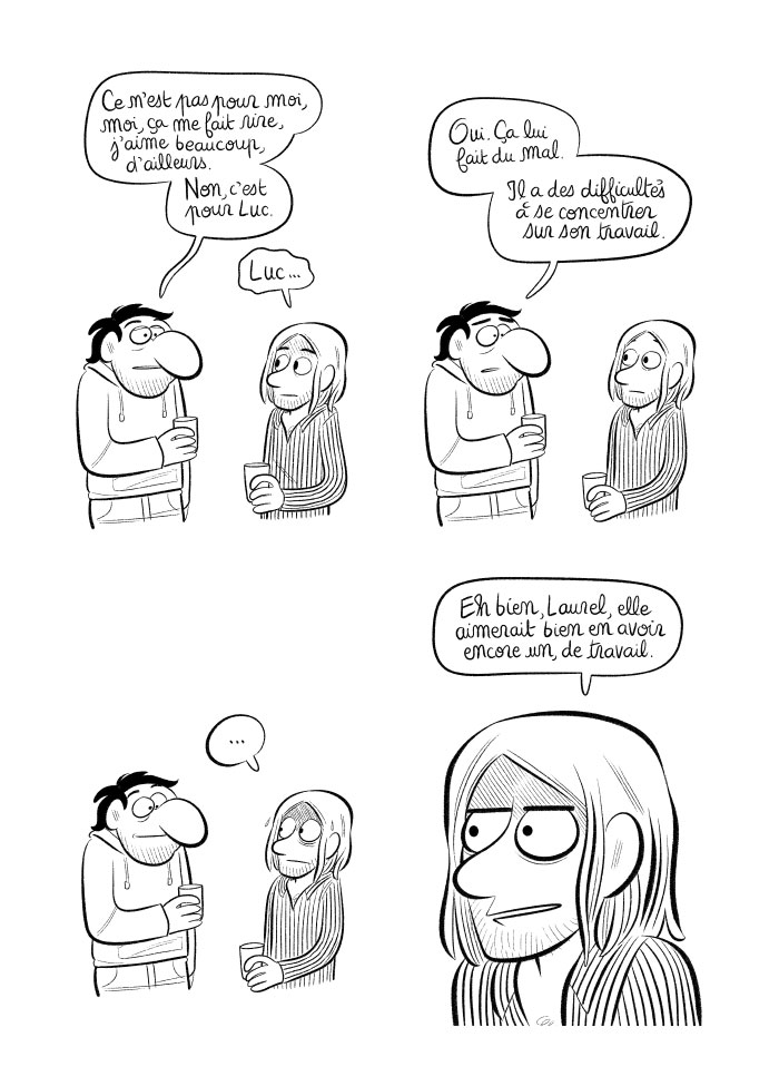 Joffrey dit que la BD le fait rire, mais que Luc est embêté...