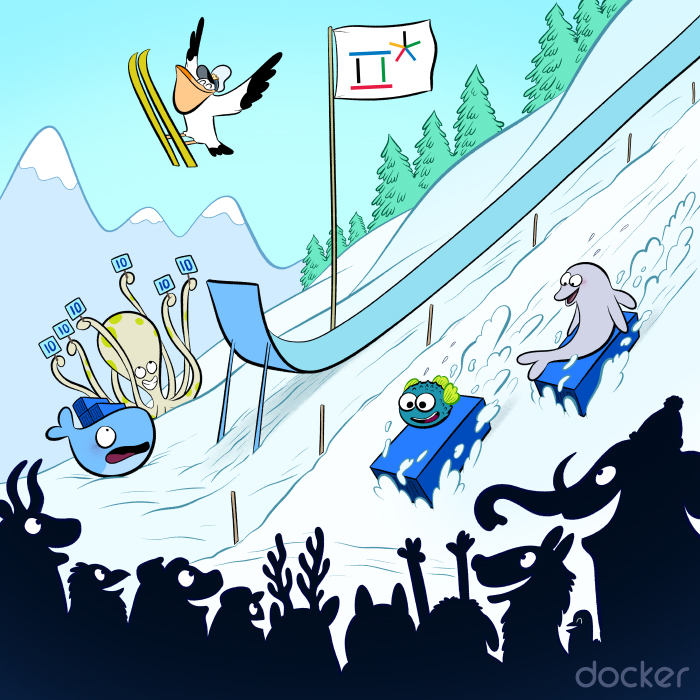 Dessins pour Docker, les jeux olympiques d'hiver 2018, à Pyeong Chang - par Laurel Duermael 