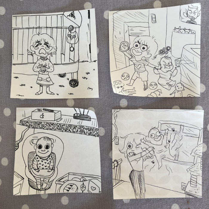 Cerise dessine des dessins de notre vie quotidienne en famille, avec son frère et sa soeur. 
